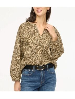 J.Crew Leopard Print Split Neck Popover Blouse